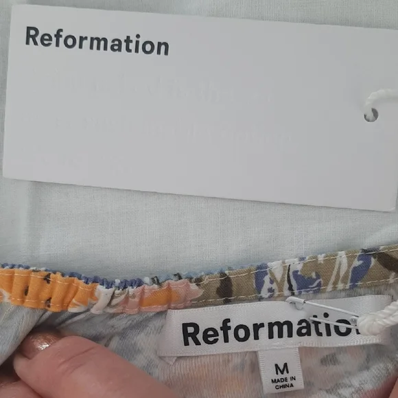 NWT💐REFORMATION💐CUTE Multicolor COTTON Floral Off-Shoulder Mini Dress Sz M - Picture 10 of 13